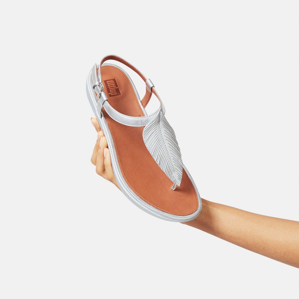 Fitflop Womens Sandals - Tia Feather Metallic Leather Back-strap - Silver - 287-CPVHSR